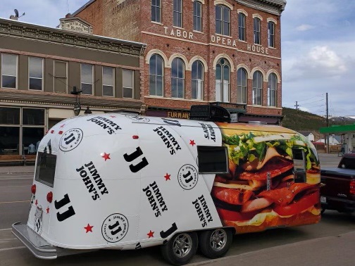 Jimmy John's sub sandwich wrapped Airstream marketing trailer