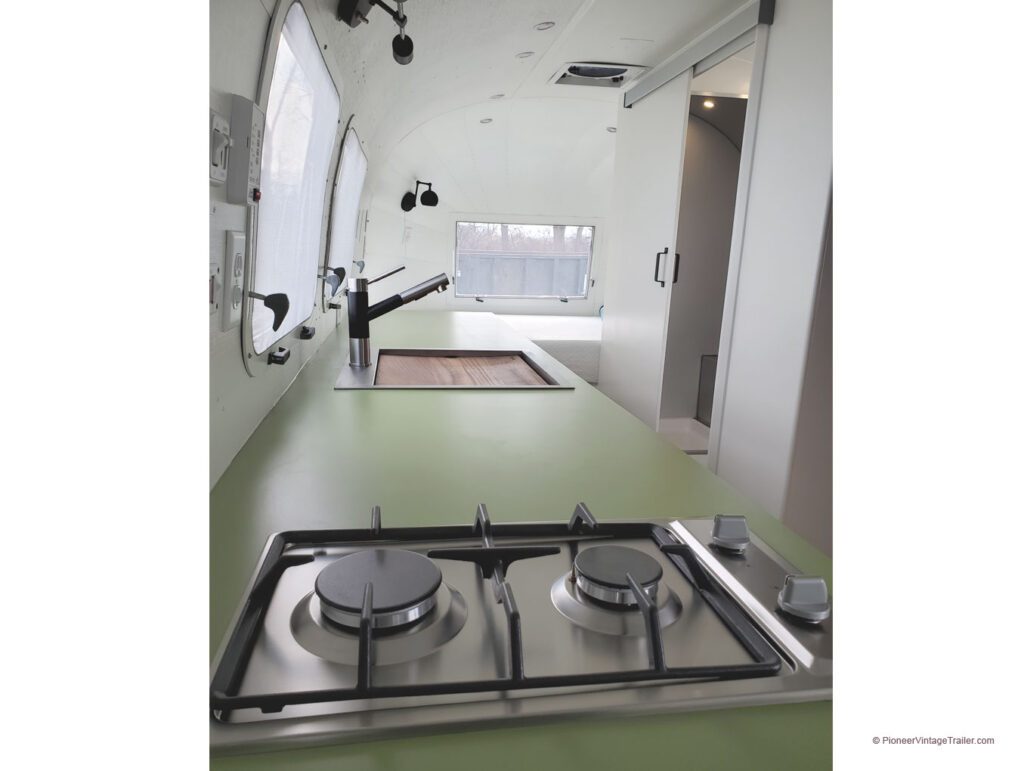 1969 Airstream Overlander new kitchen green countertop