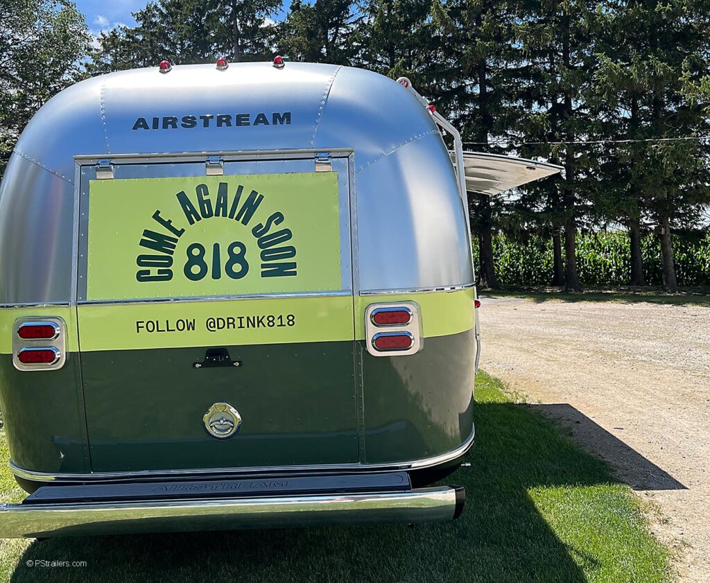 Airstream liquor trailer with rear loading hatch