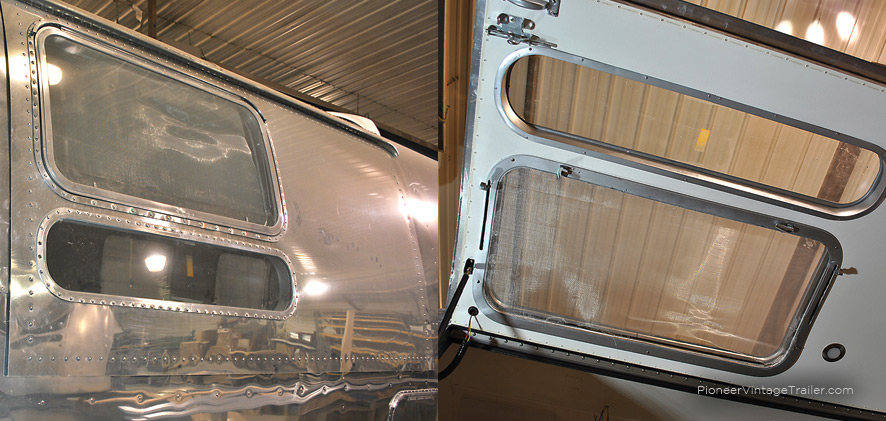 Windows installed in side serving window in Airstream coffee trailer