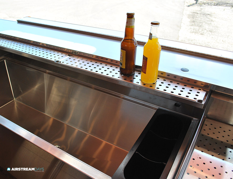 Drink mixing station in Airstream bar trailer