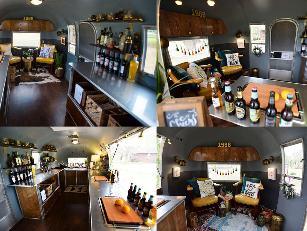 Airstream beer trailer interior - Gala Garage bar special event wedding trailer